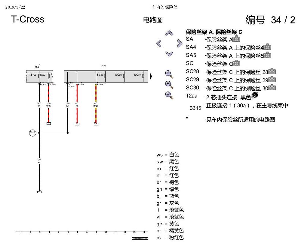 上海大众T-Cross 车内的保险丝 电路图