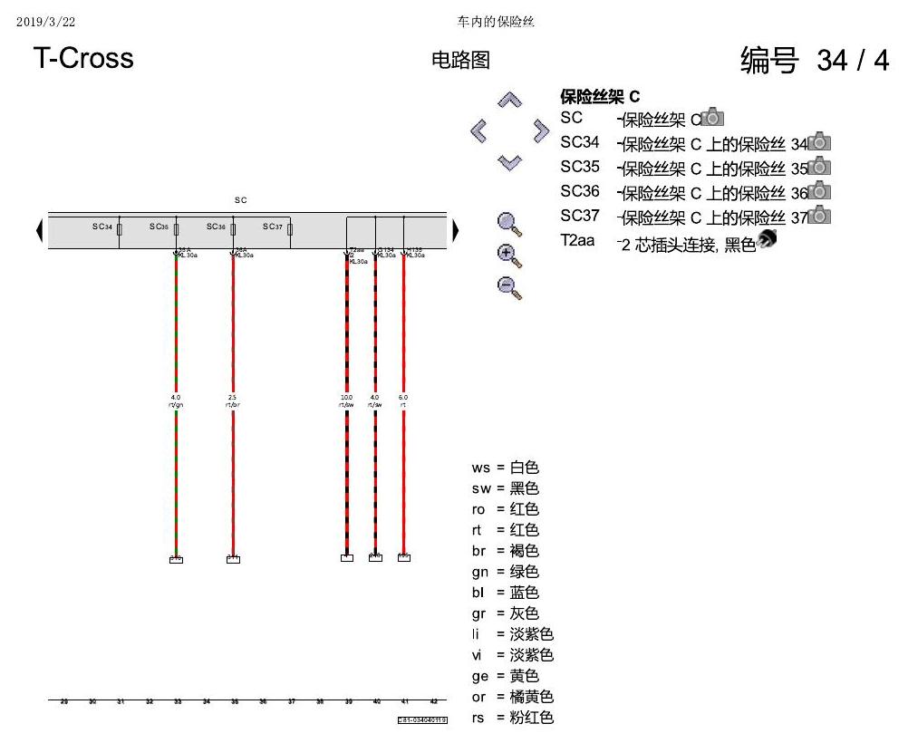 上海大众T-Cross 车内的保险丝 电路图