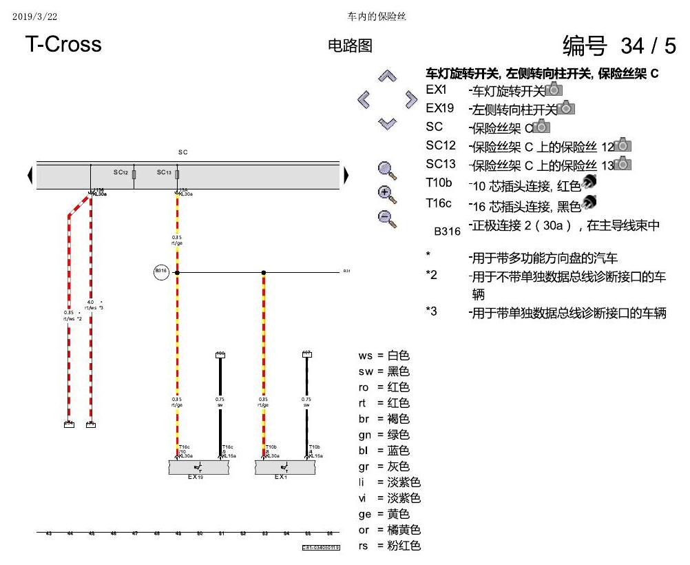上海大众T-Cross 车内的保险丝 电路图