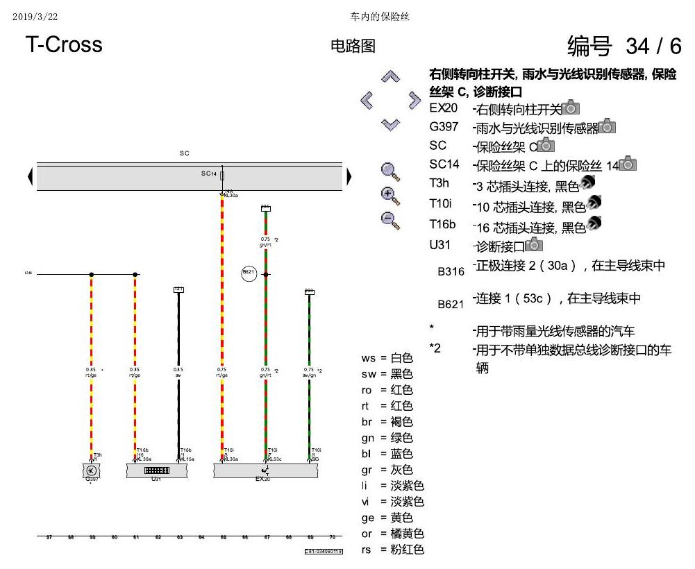上海大众T-Cross 车内的保险丝 电路图