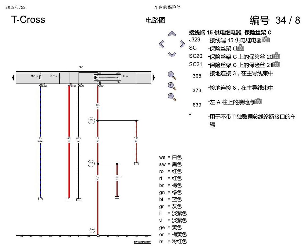 上海大众T-Cross 车内的保险丝 电路图