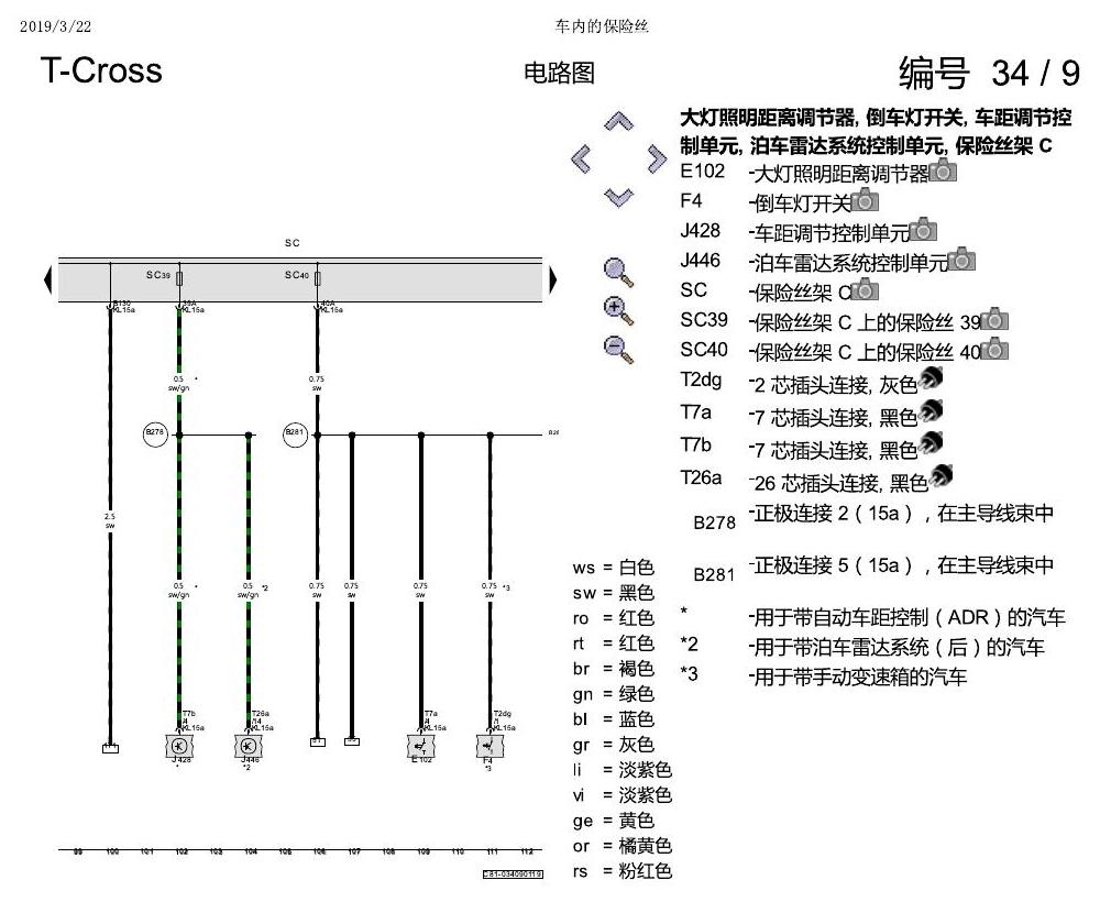 上海大众T-Cross 车内的保险丝 电路图