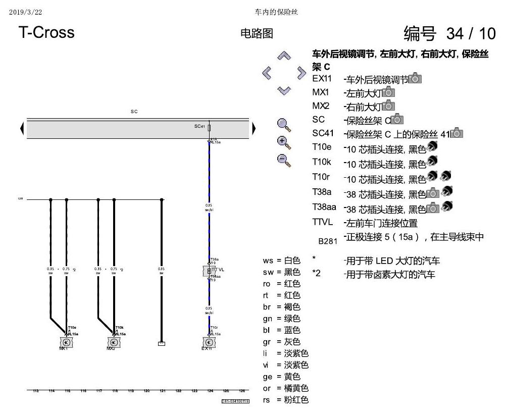 上海大众T-Cross 车内的保险丝 电路图