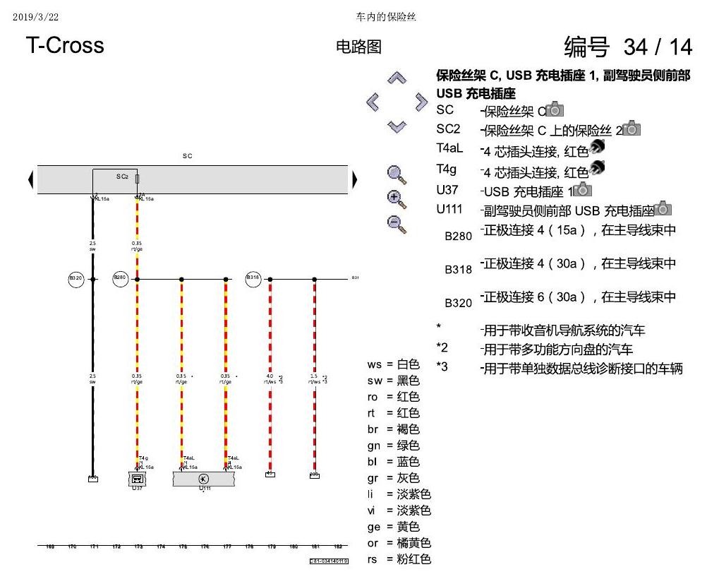 上海大众T-Cross 车内的保险丝 电路图