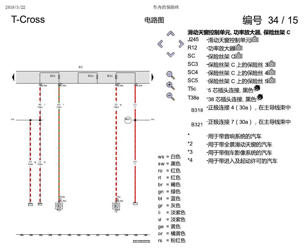 上海大众T-Cross 车内的保险丝 电路图