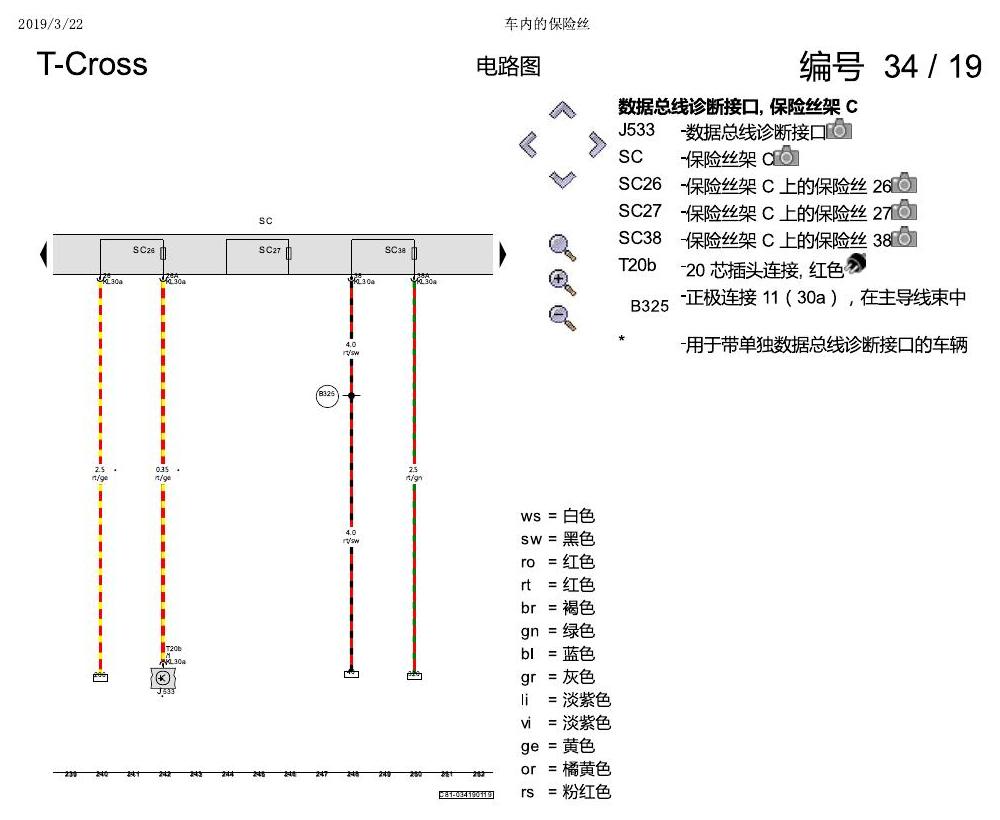 上海大众T-Cross 车内的保险丝 电路图