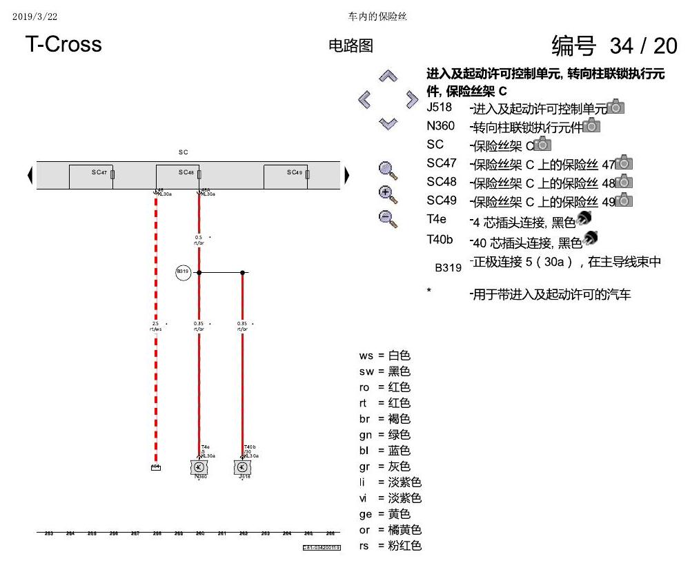 上海大众T-Cross 车内的保险丝 电路图