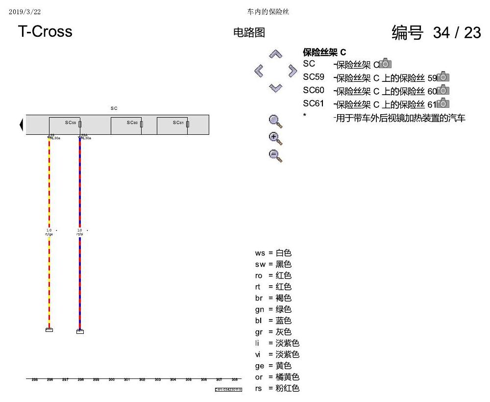 上海大众T-Cross 车内的保险丝 电路图