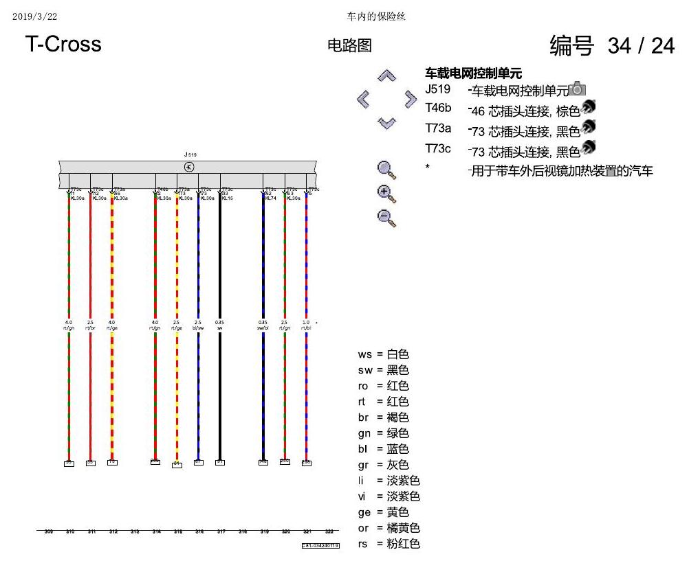 上海大众T-Cross 车内的保险丝 电路图