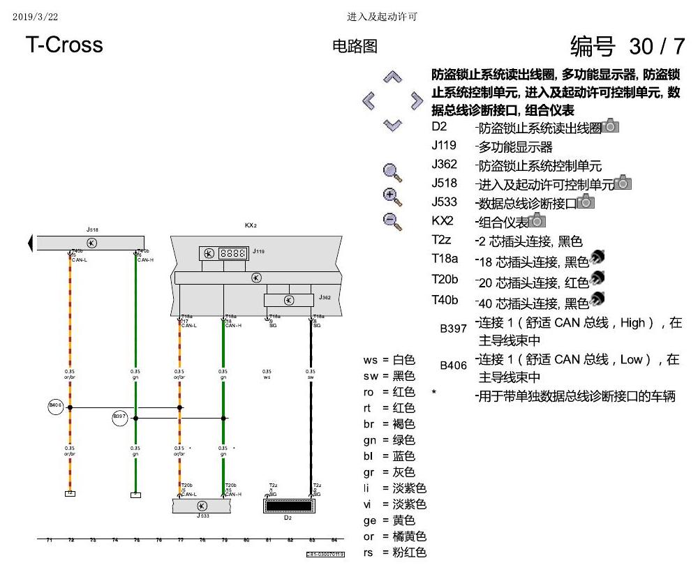 上海大众T-Cross 进入及起动许可 电路图