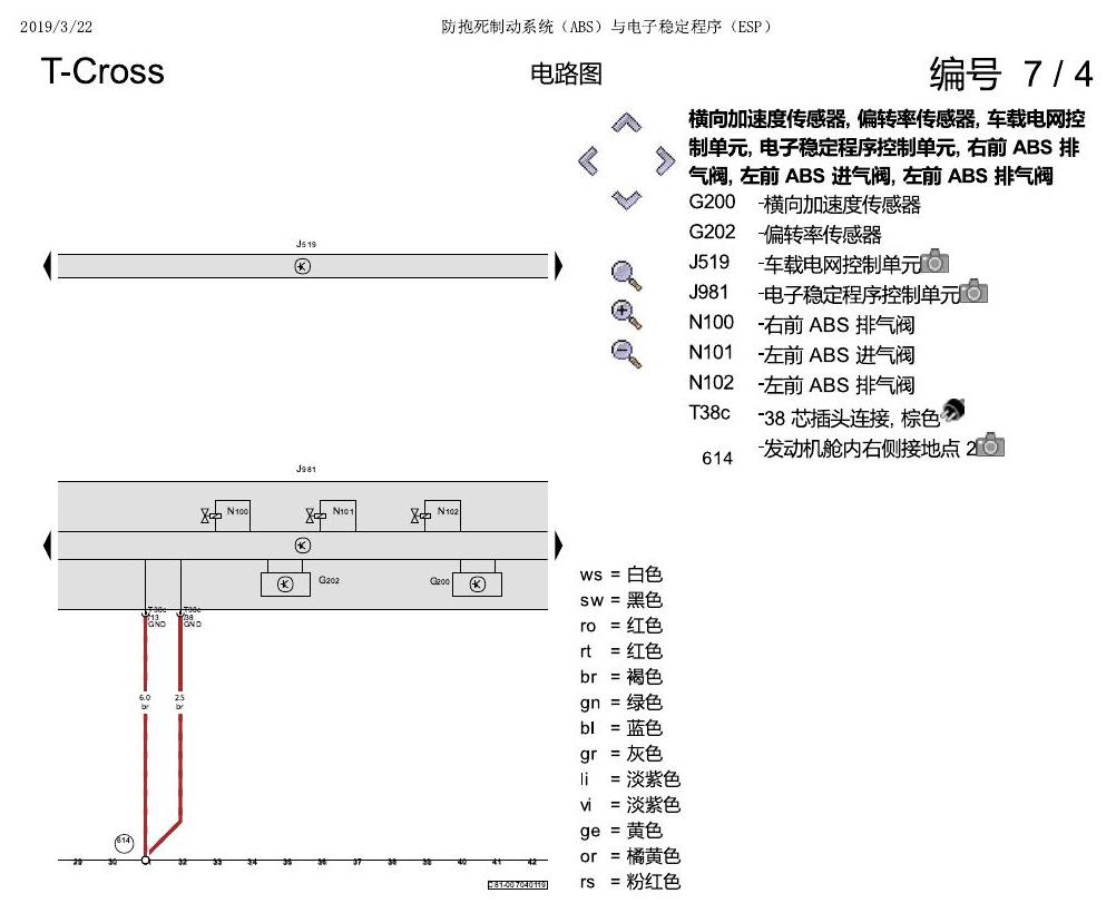 上海大众T-Cross 防抱死制动系统(ABS)与电子稳定程序(ESP) 电路图