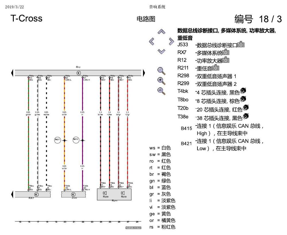 上海大众T-Cross 音响系统 电路图