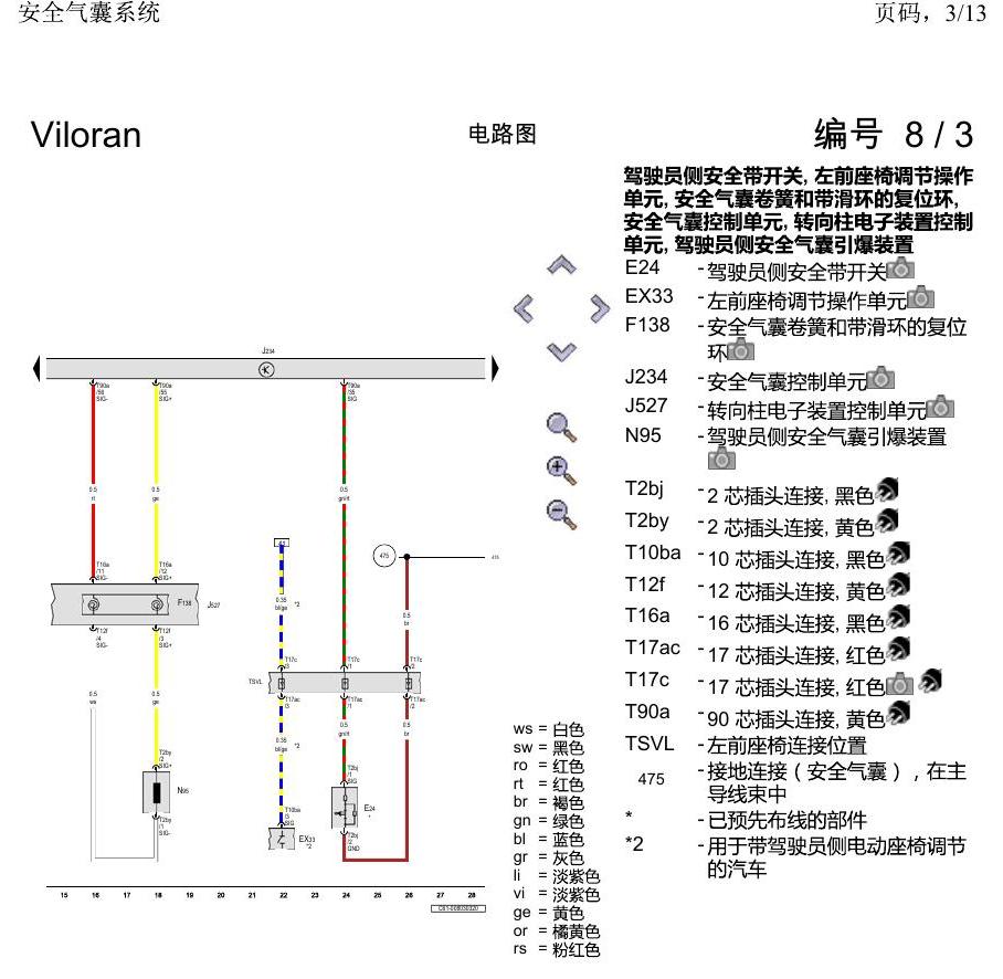 上海大众威然 安全气囊系统 电路图