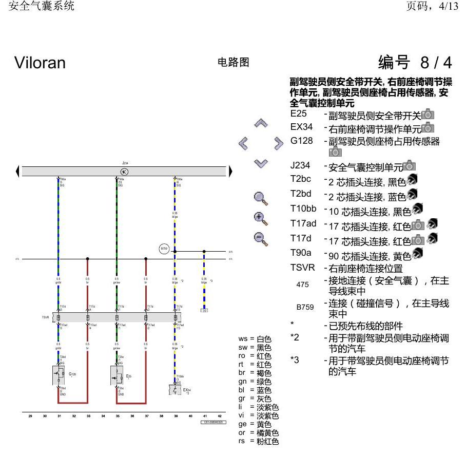 上海大众威然 安全气囊系统 电路图
