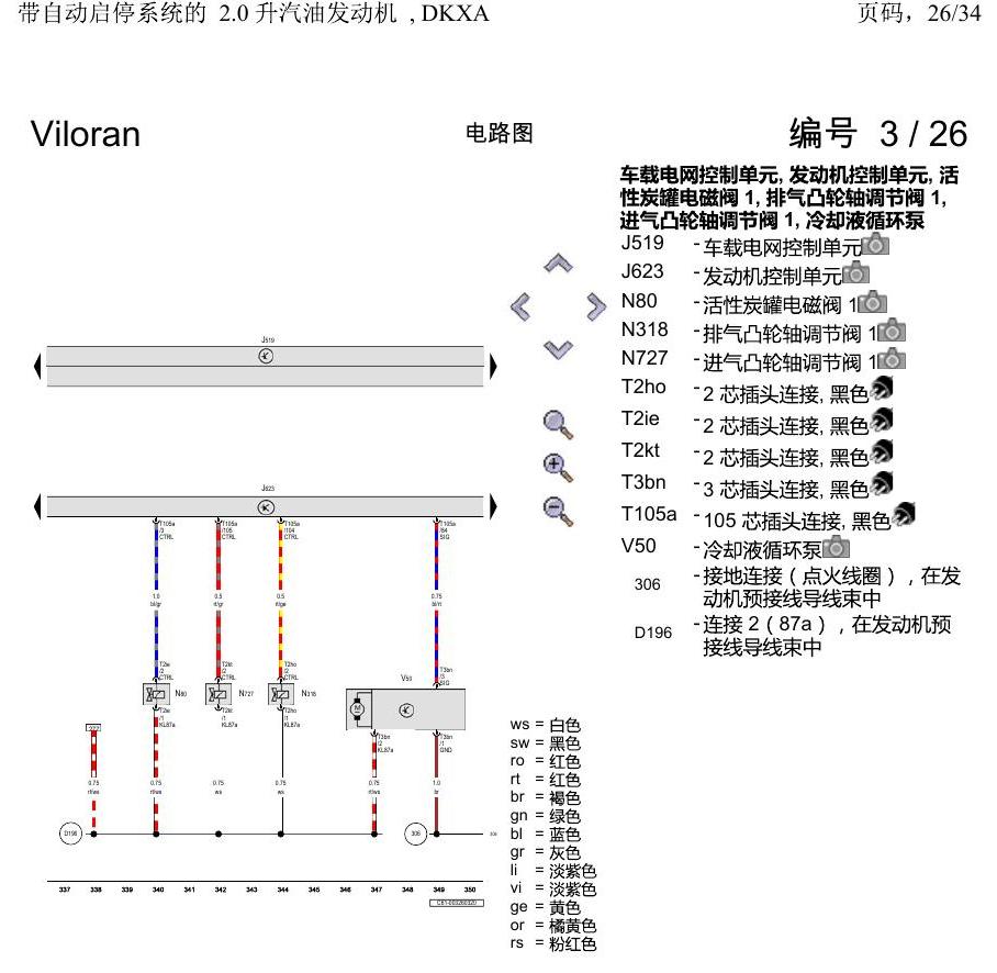 上海大众威然 带自动启停系统的 2.0 升汽油发动机 , DKXA 电路图