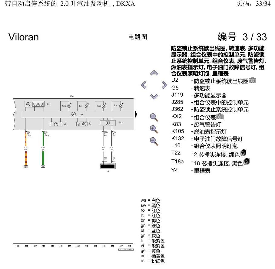 上海大众威然 带自动启停系统的 2.0 升汽油发动机 , DKXA 电路图