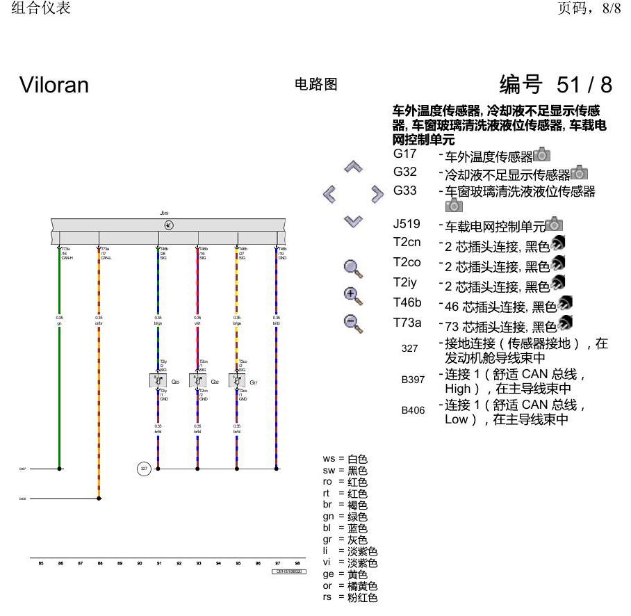上海大众威然 组合仪表 电路图