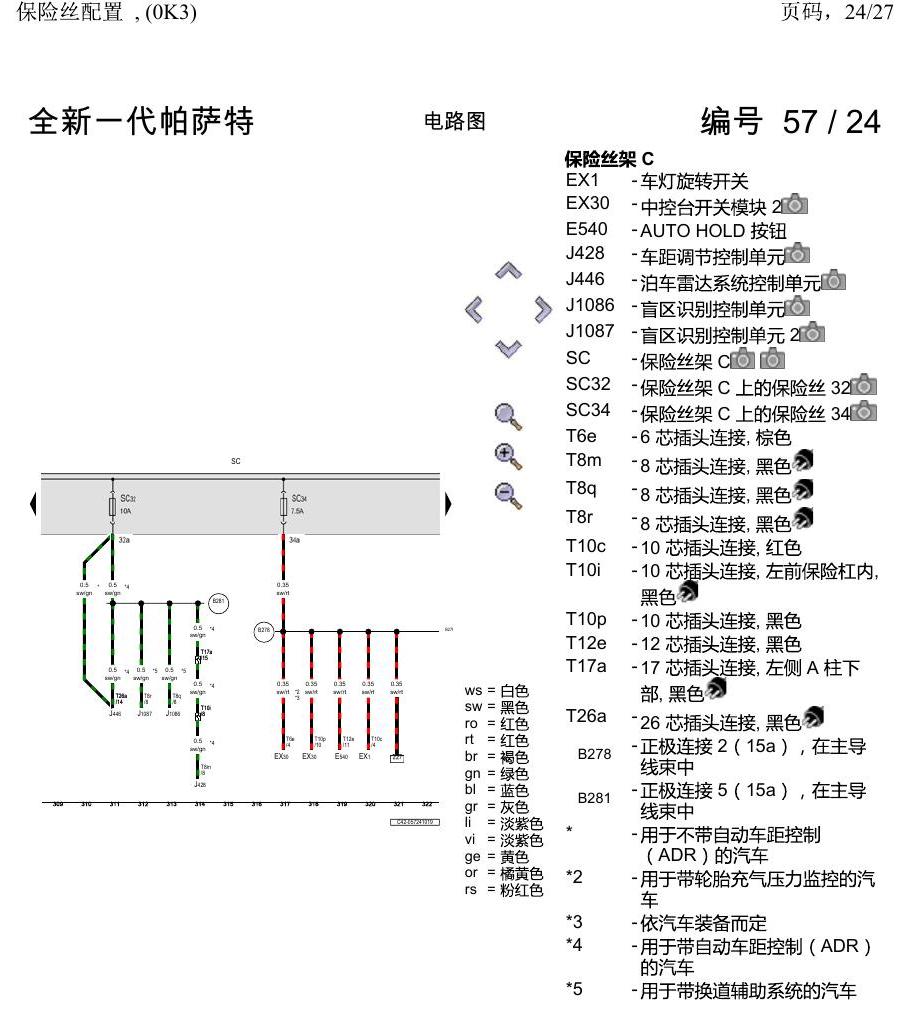 上海大众新帕MQB 保险丝配置 , (0K3) 电路图