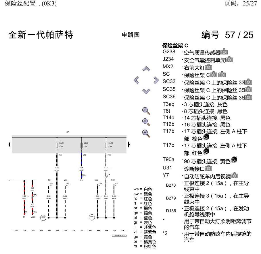 上海大众新帕MQB 保险丝配置 , (0K3) 电路图