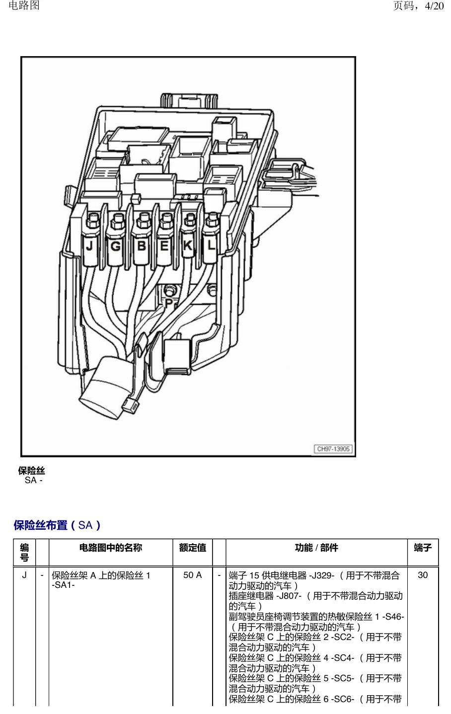 上海大众新帕MQB 安装位置 保险丝 电路图