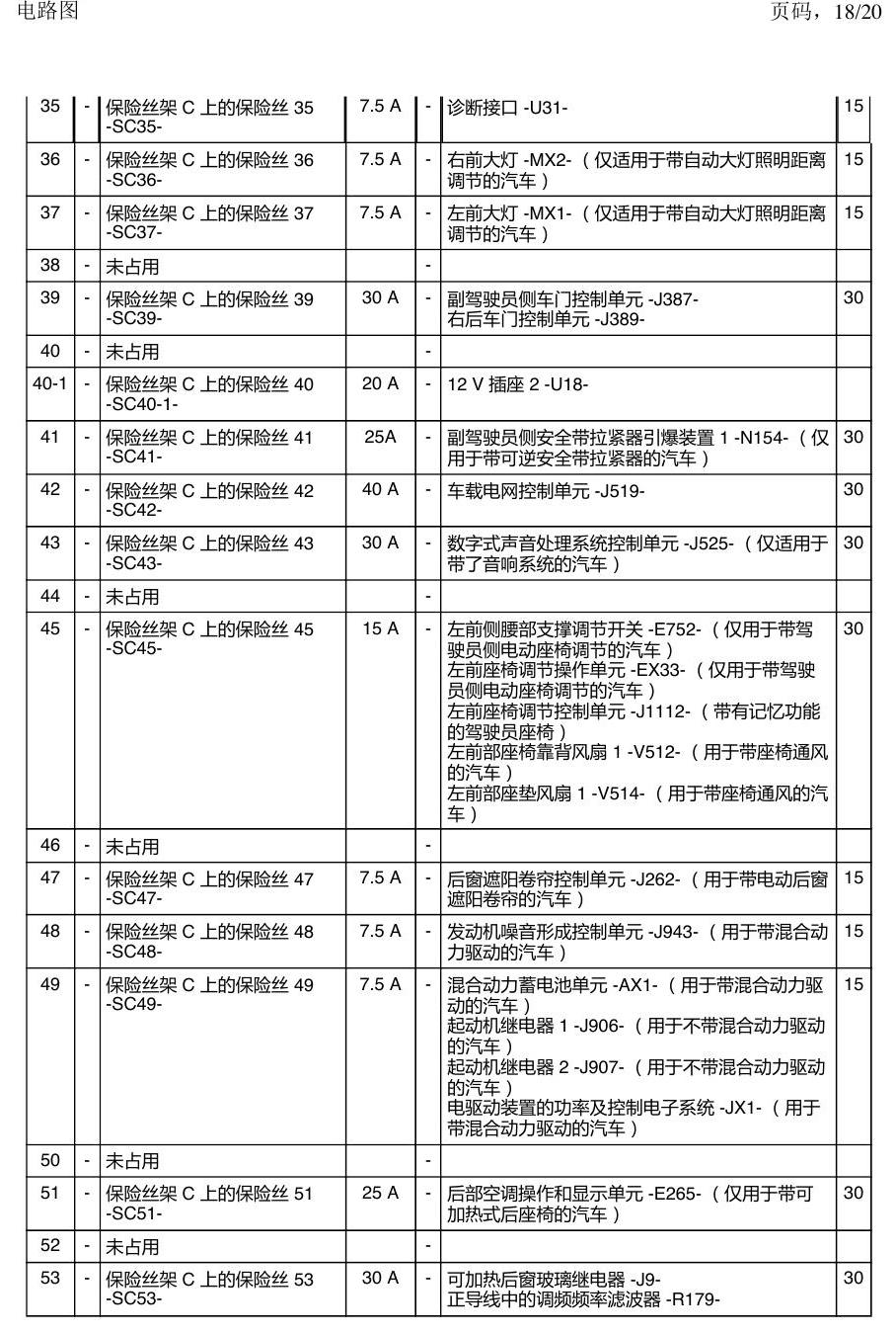 上海大众新帕MQB 安装位置 保险丝 电路图