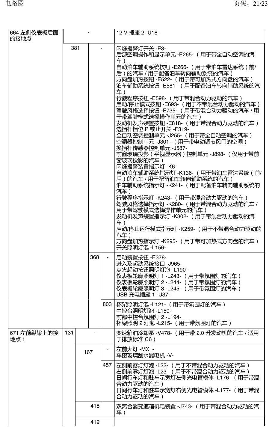 上海大众新帕MQB 安装位置 接地点 电路图
