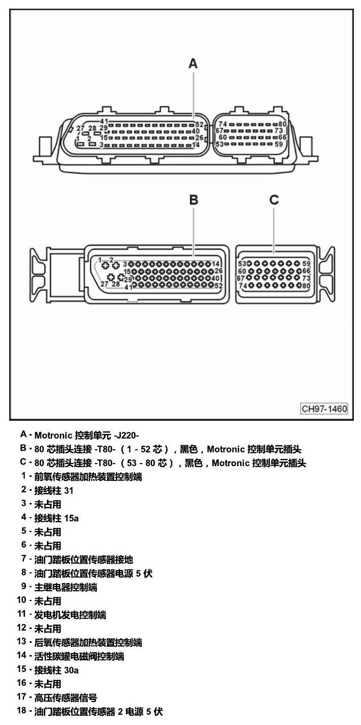 上海大众朗逸 发动机舱内的控制器 电路图