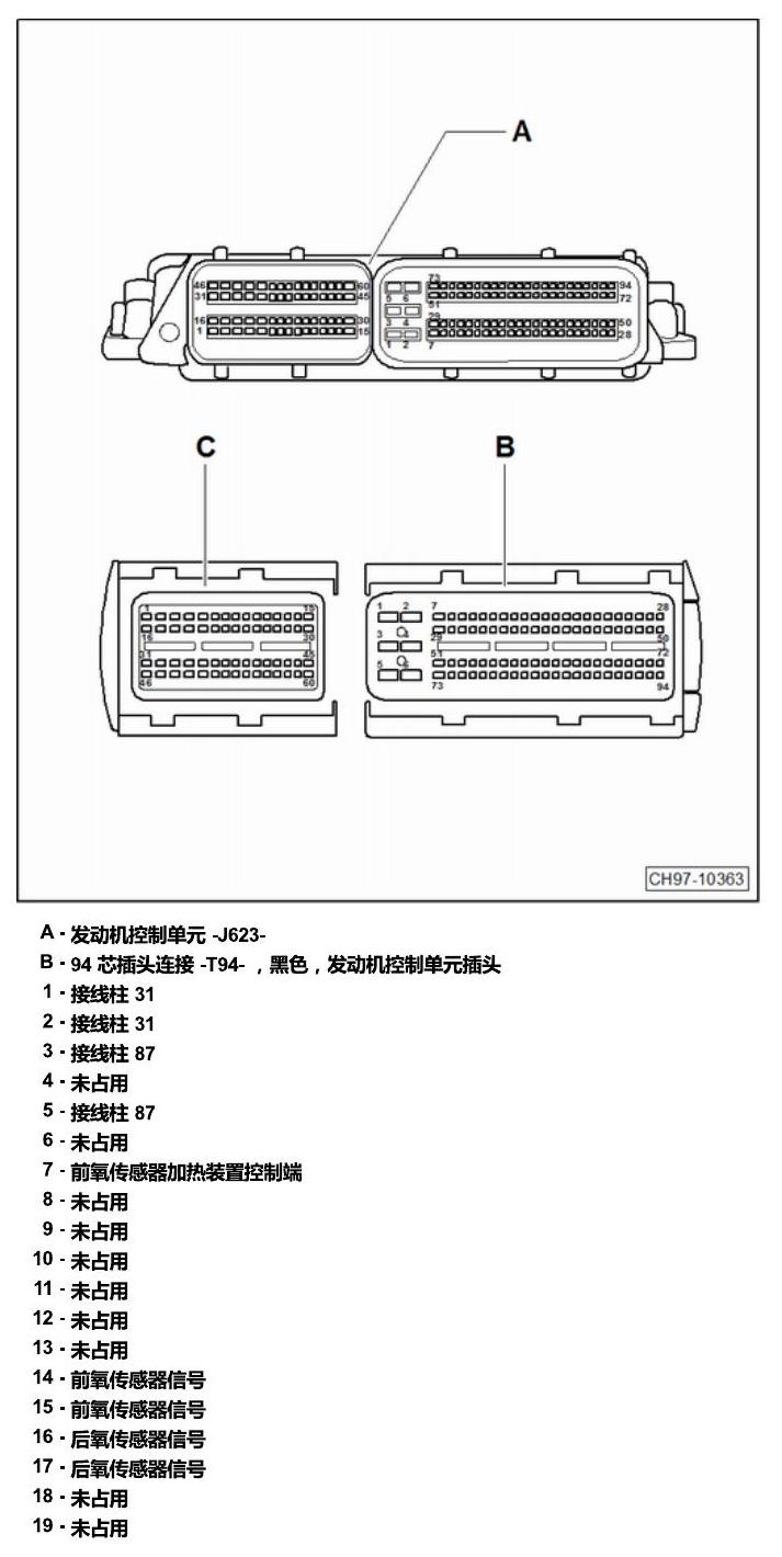 上海大众朗逸 发动机舱内的控制器 电路图