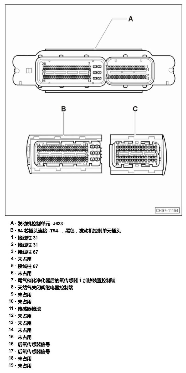 上海大众朗逸 发动机舱内的控制器 电路图