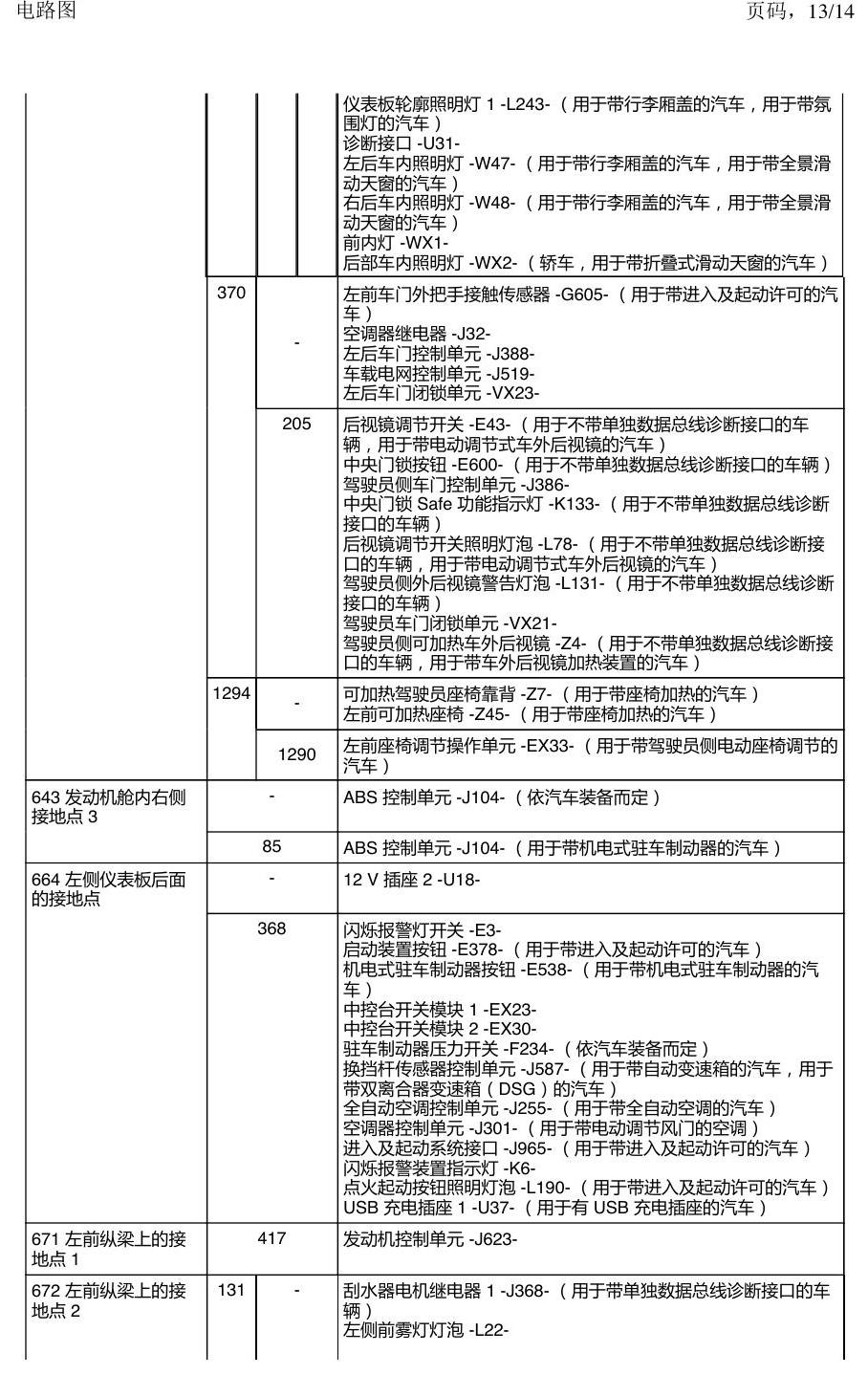 上海大众朗逸 MQB 接地 电路图