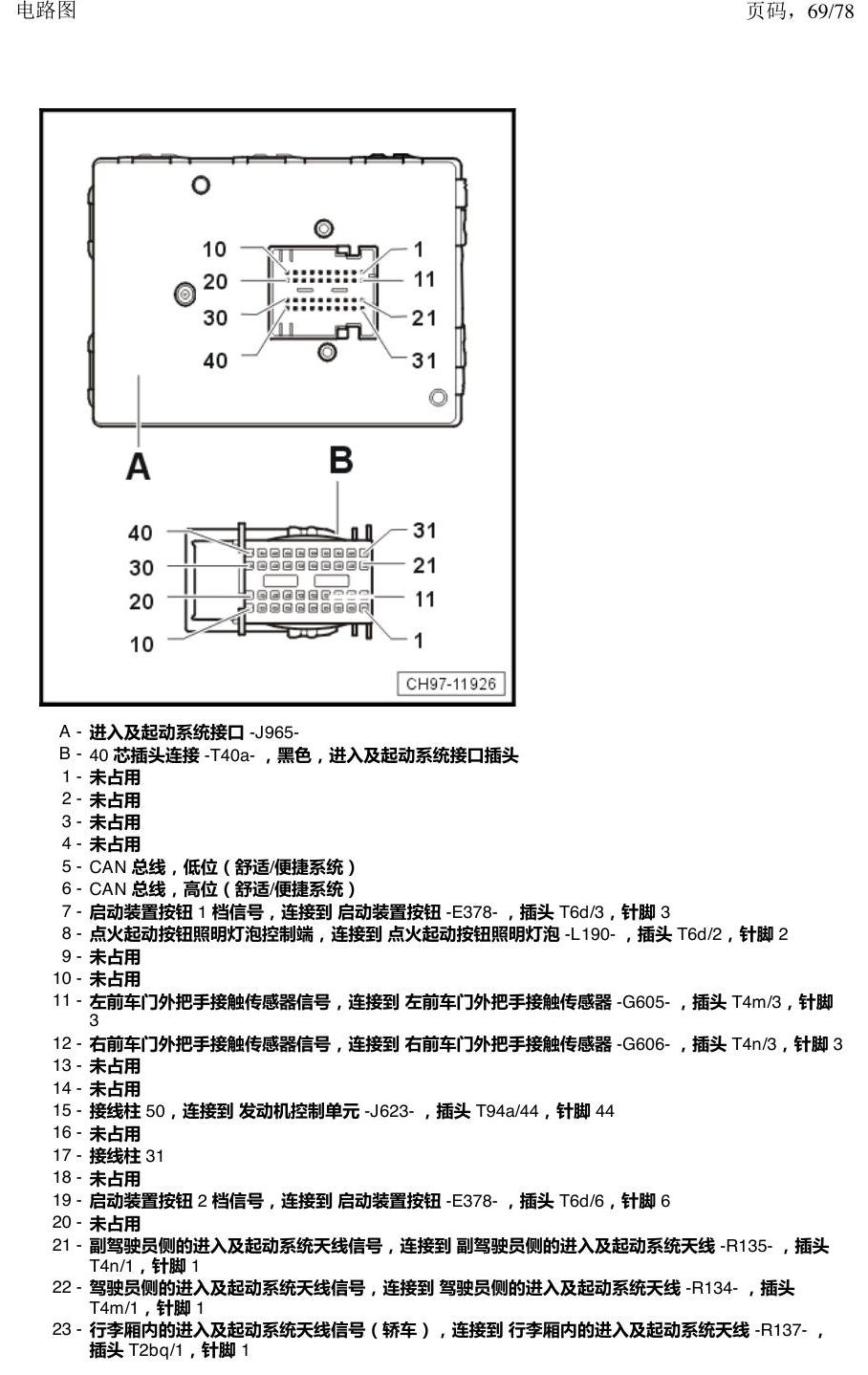上海大众朗逸 MQB 汽车中部的控制器 电路图