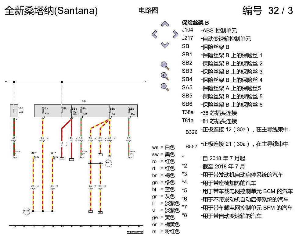 上海大众桑塔纳1.5 保险丝配置 电路图