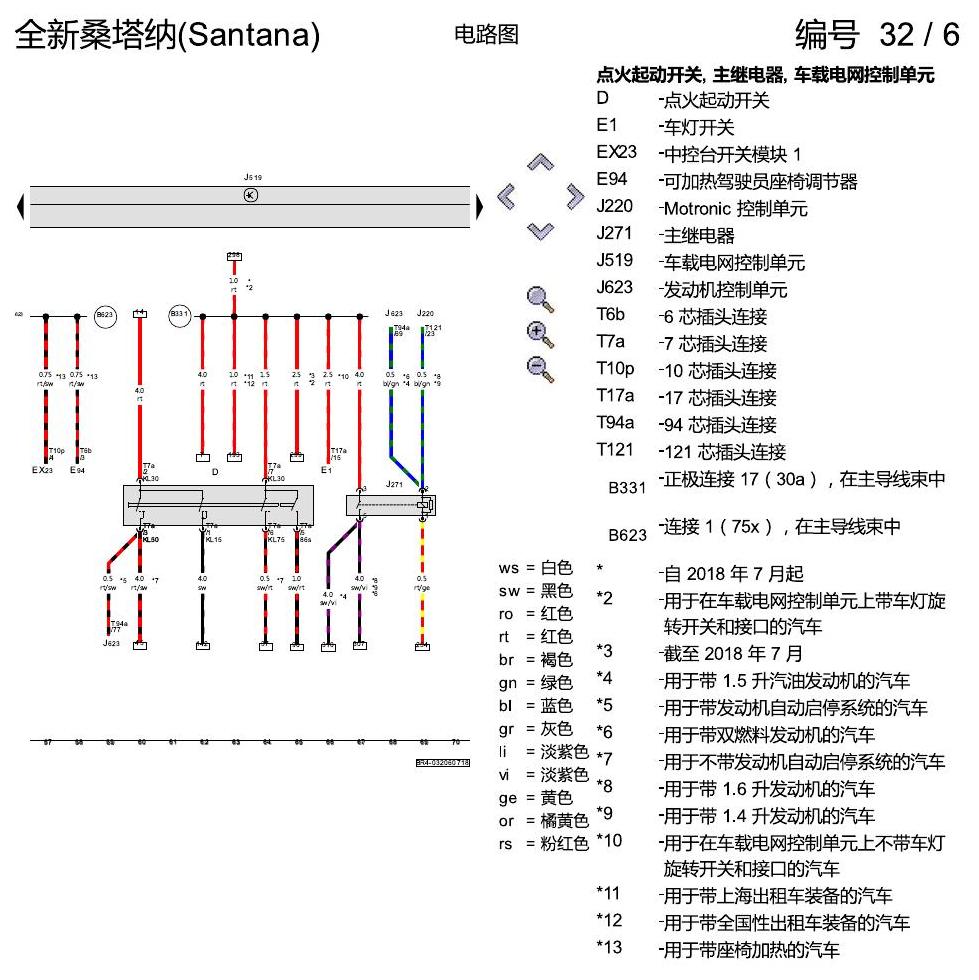 上海大众桑塔纳1.5 保险丝配置 电路图