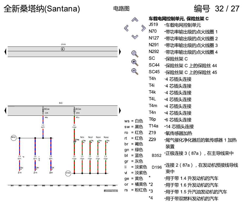上海大众桑塔纳1.5 保险丝配置 电路图