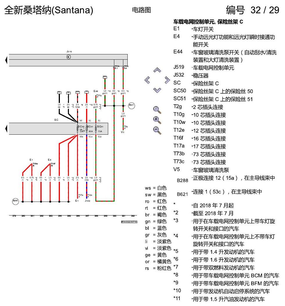 上海大众桑塔纳1.5 保险丝配置 电路图
