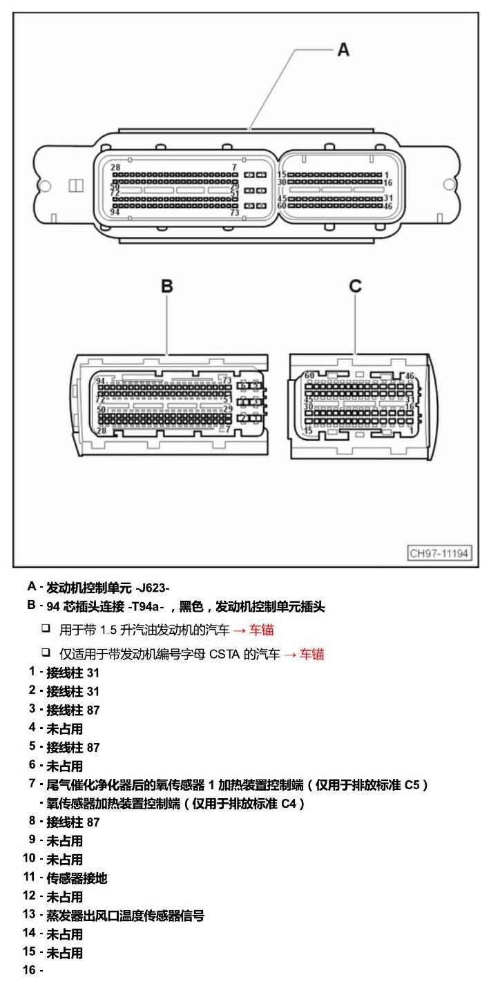 上海大众桑塔纳1.5 安装位置 发动机舱内的控制器 电路图