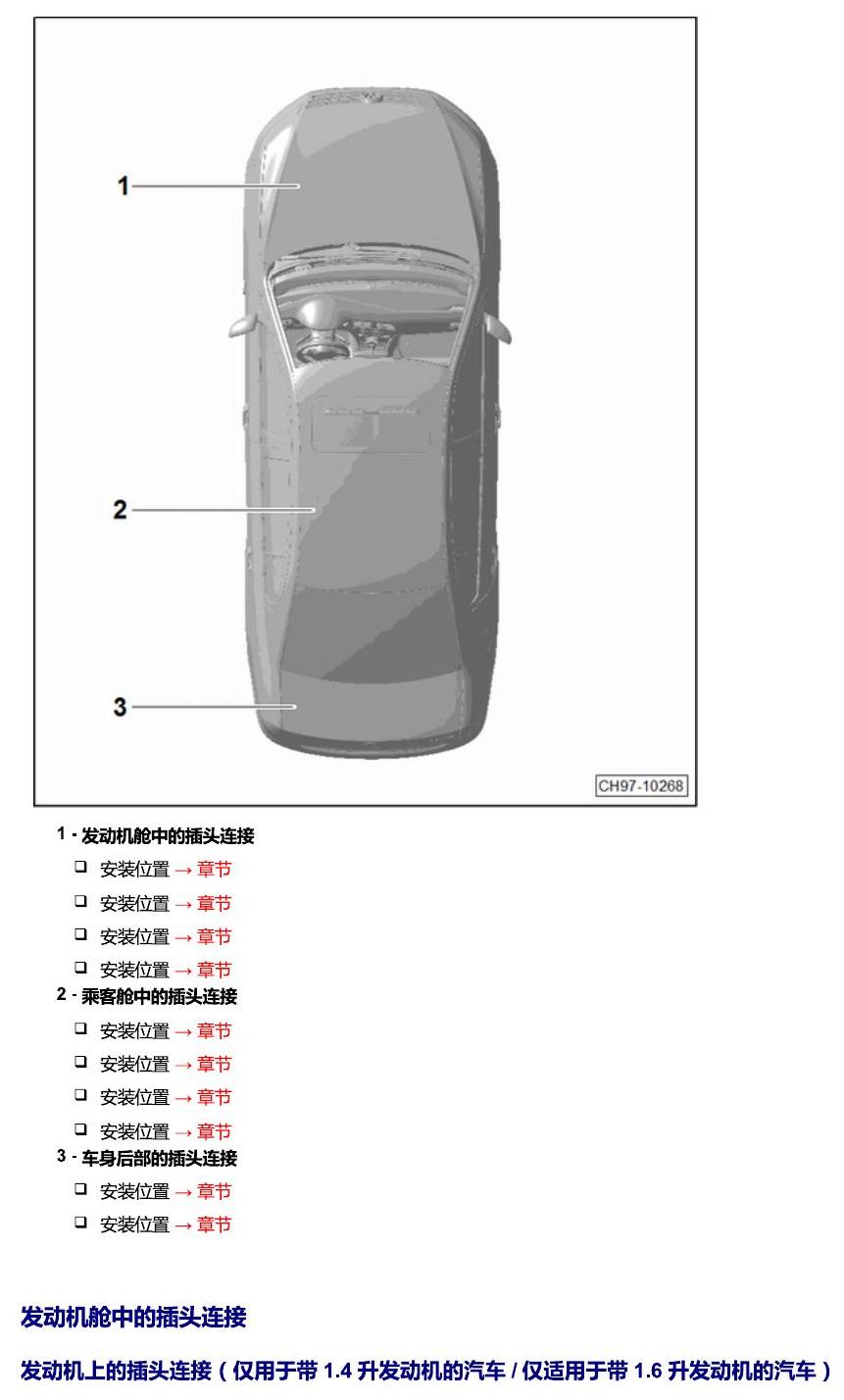 上海大众桑塔纳1.5 安装位置 插头 电路图