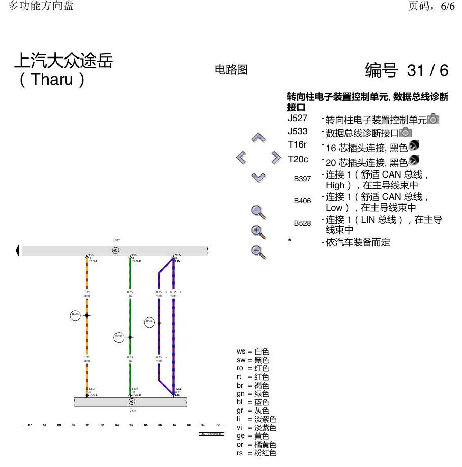 上海大众涂岳 多功能方向盘 电路图