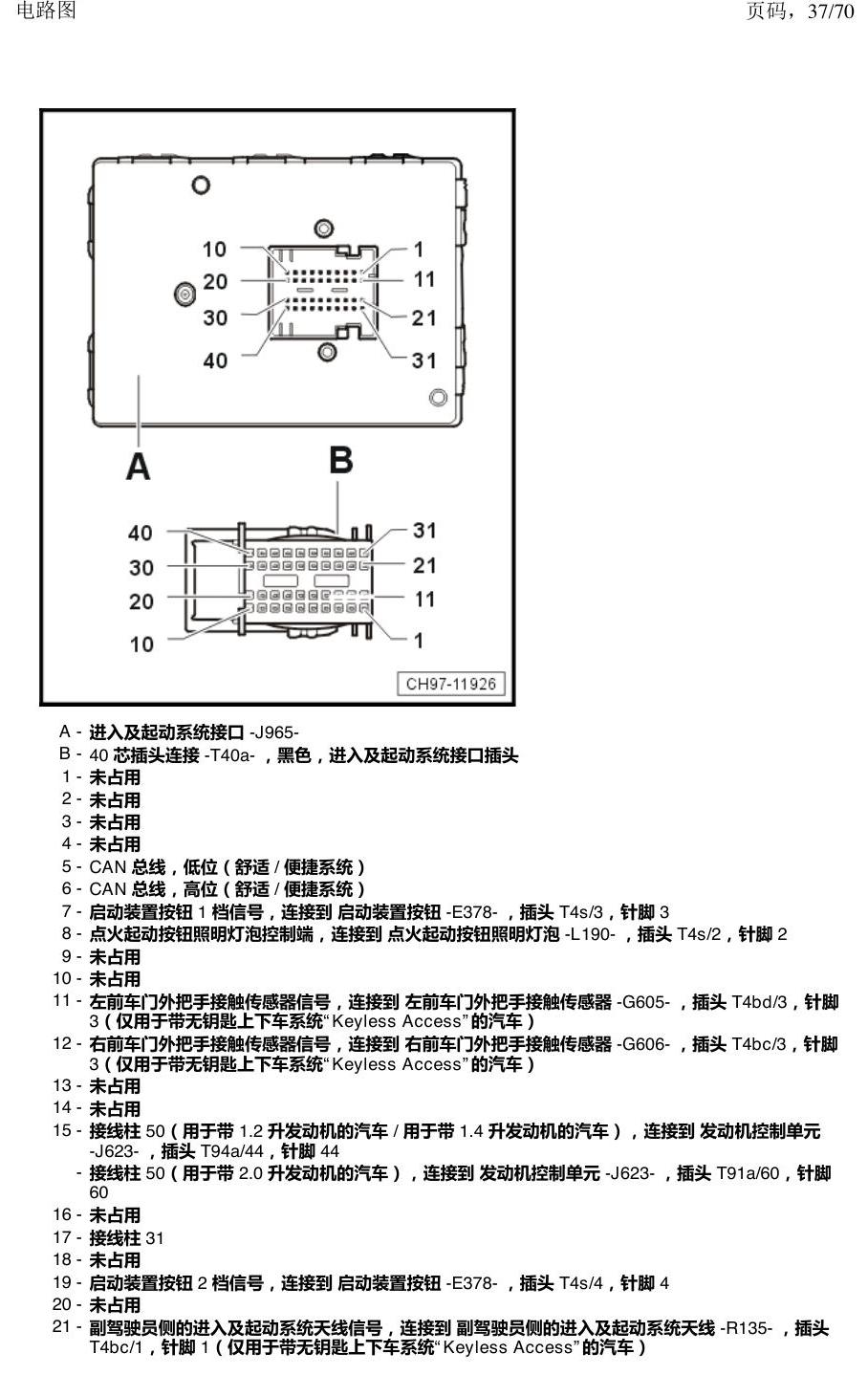 上海大众涂岳 中部控制单元 电路图