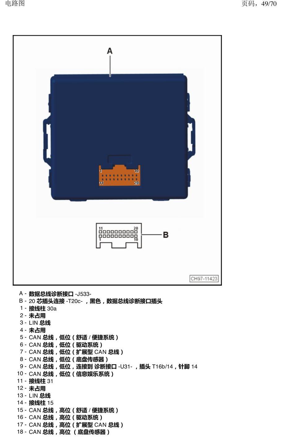 上海大众涂岳 中部控制单元 电路图