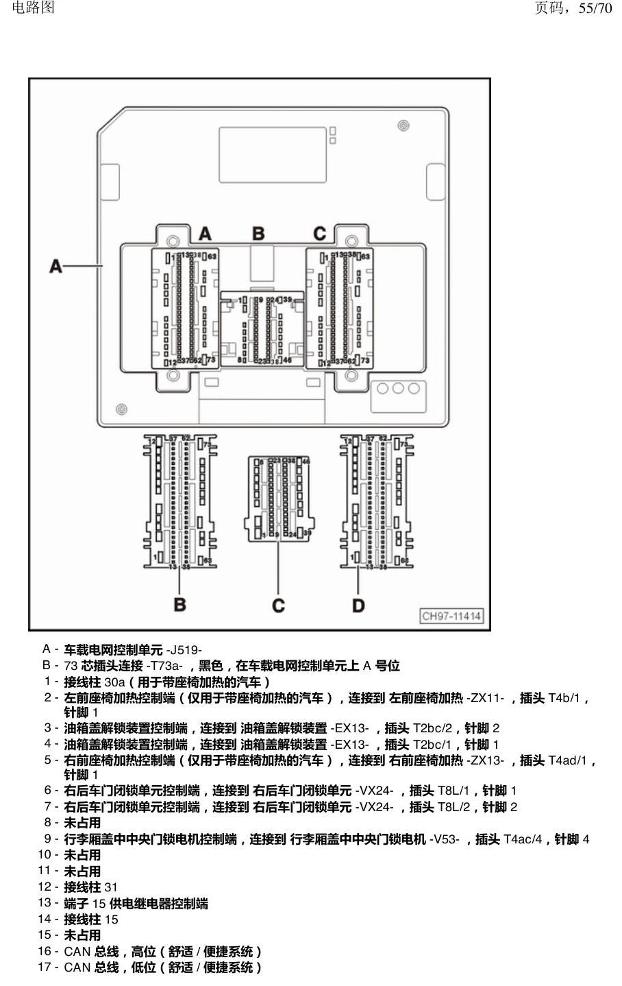 上海大众涂岳 中部控制单元 电路图
