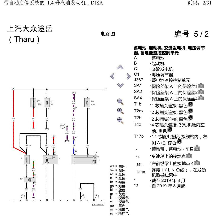 上海大众涂岳 带自动启停系统的 1.4 升汽油发动机 , DJSA 电路图