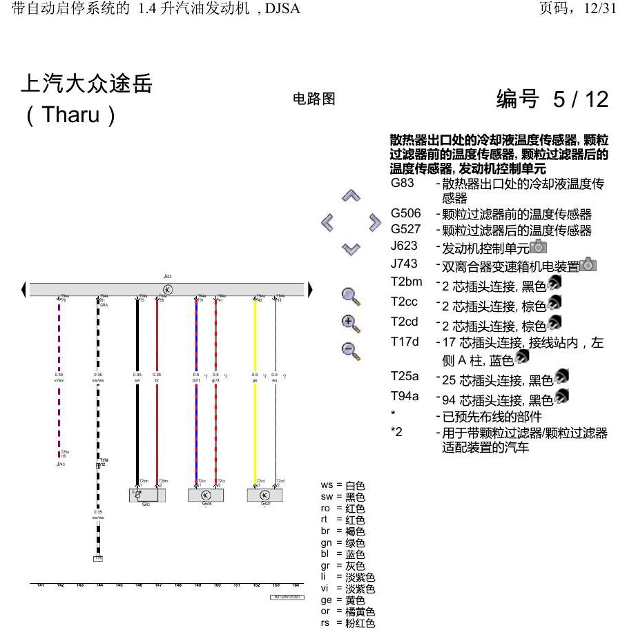 上海大众涂岳 带自动启停系统的 1.4 升汽油发动机 , DJSA 电路图