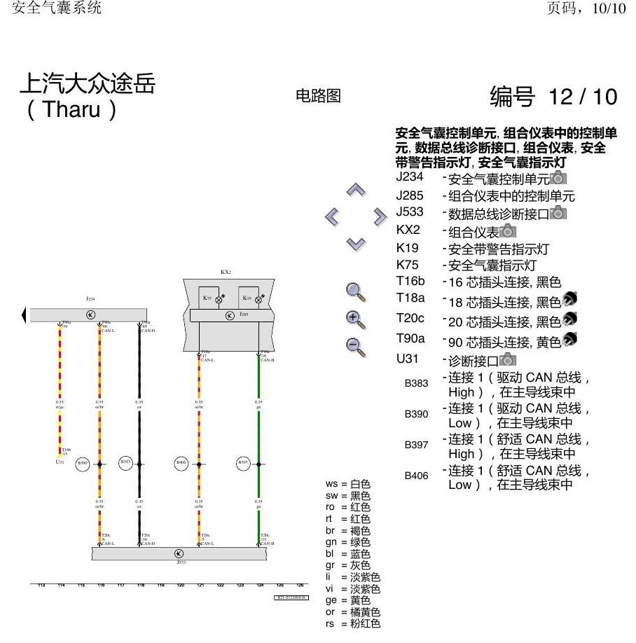 上海大众涂岳 气囊 电路图