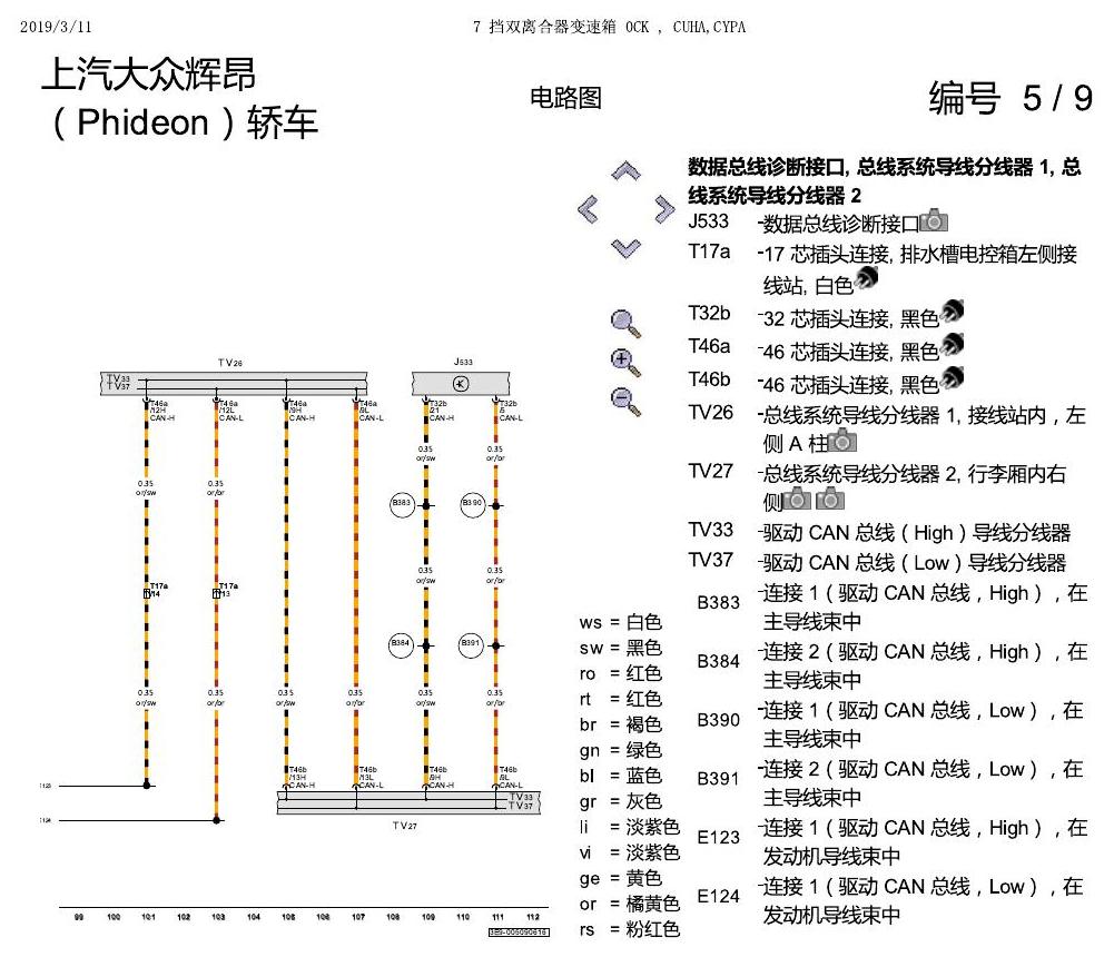 上海大众辉昂 7速双离合 0CK 电路图