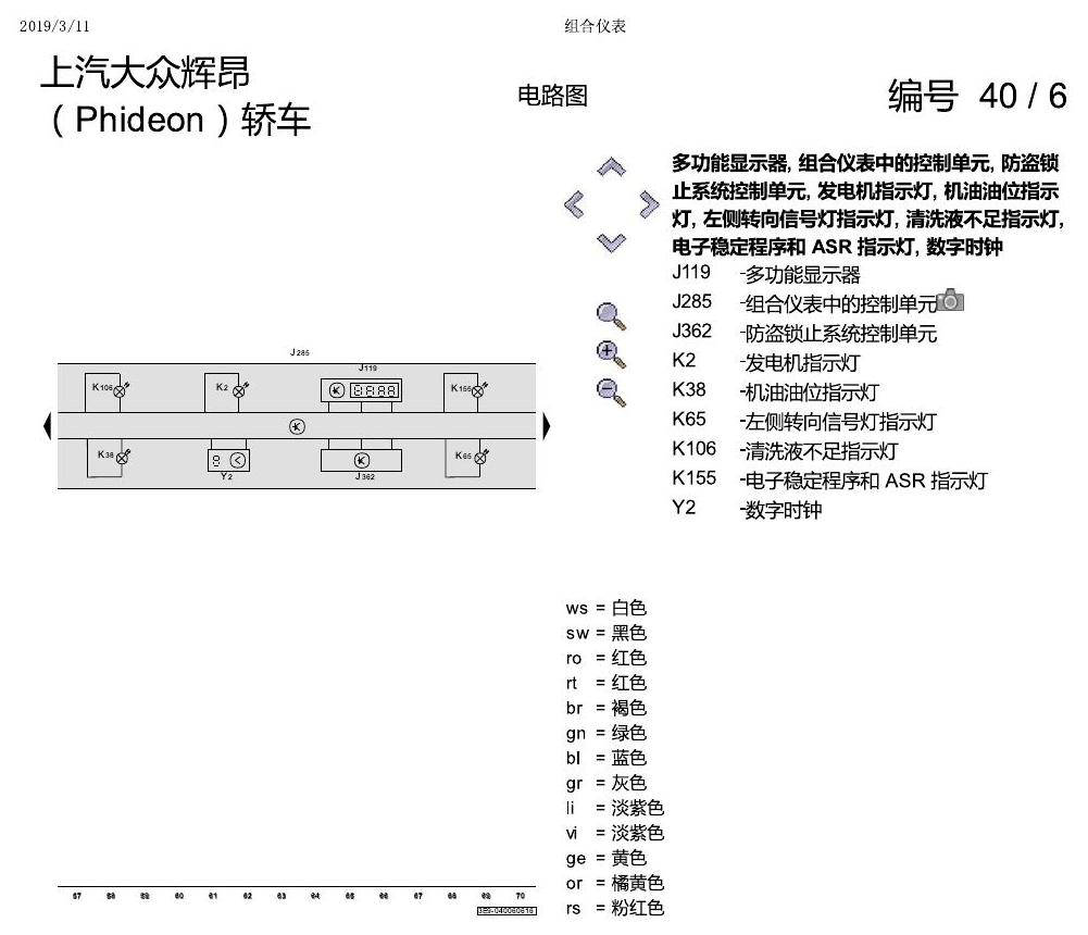 上海大众辉昂 仪表 电路图