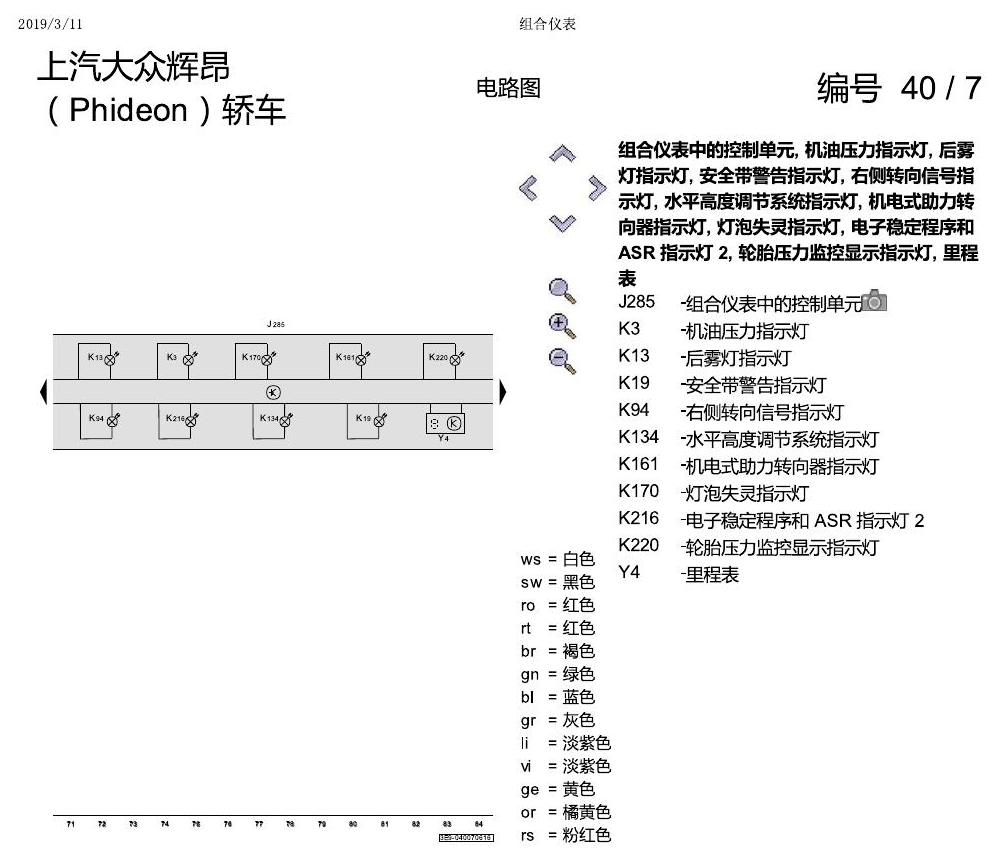 上海大众辉昂 仪表 电路图