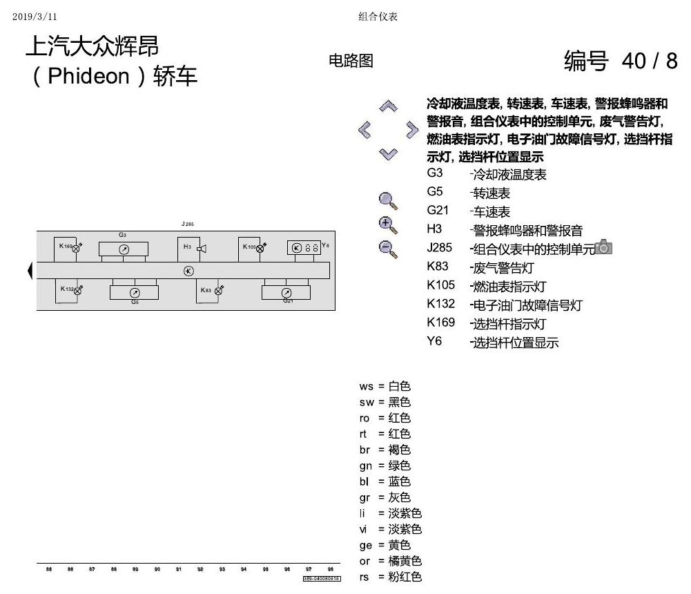 上海大众辉昂 仪表 电路图