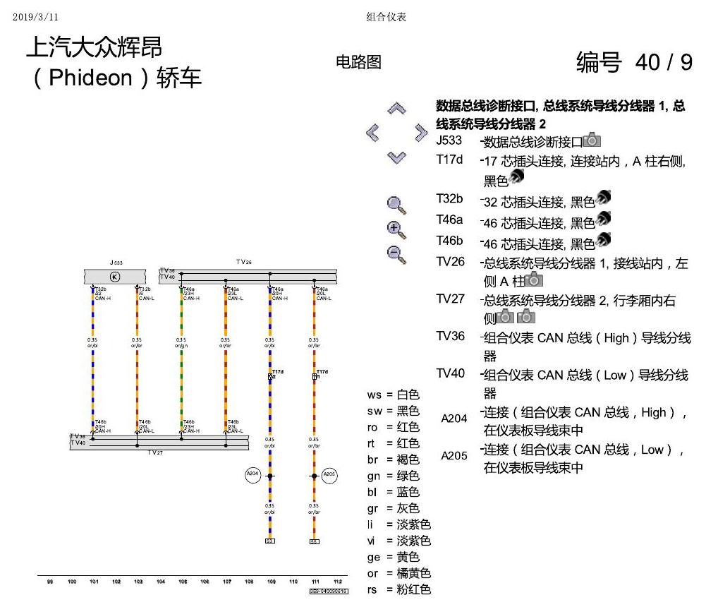上海大众辉昂 仪表 电路图