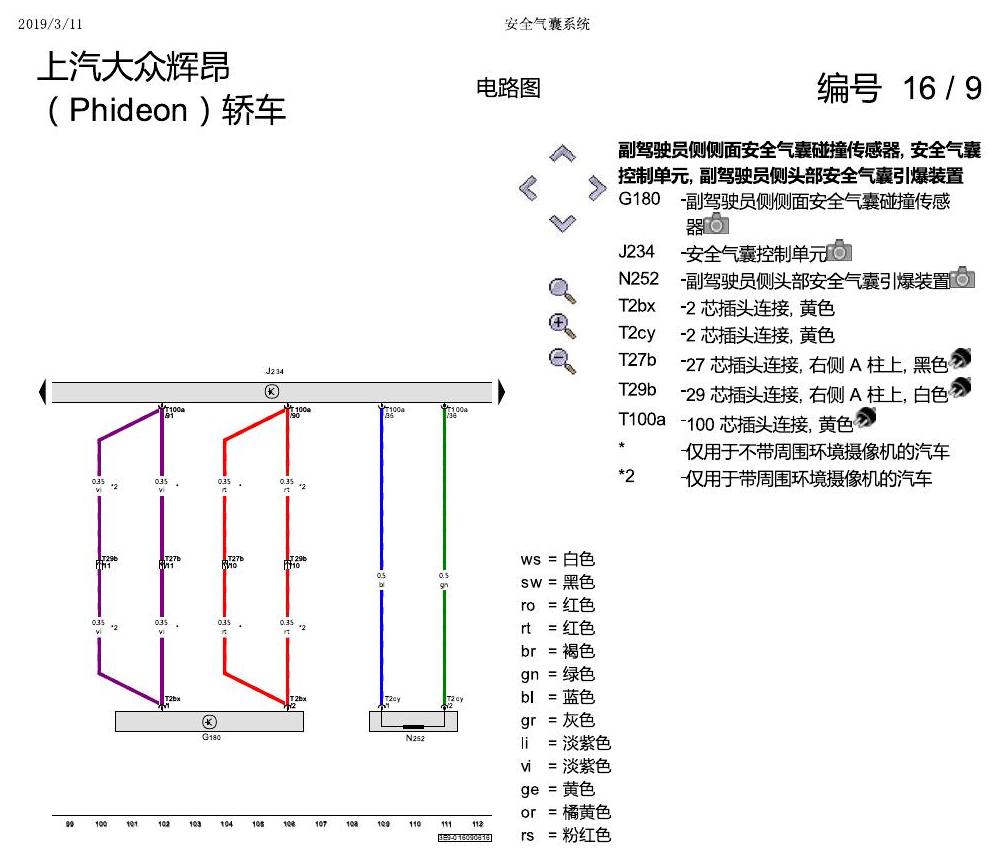 上海大众辉昂 安全气囊 电路图